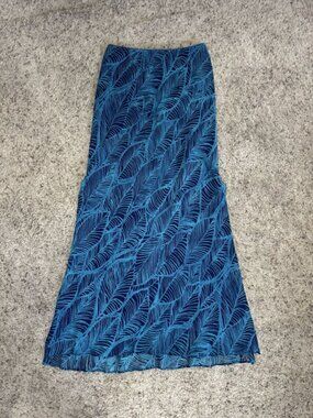 EXPRESS Blue Green 100% Silk Maxi Skirt Bohochic Cottagecore Grunge Feminine S